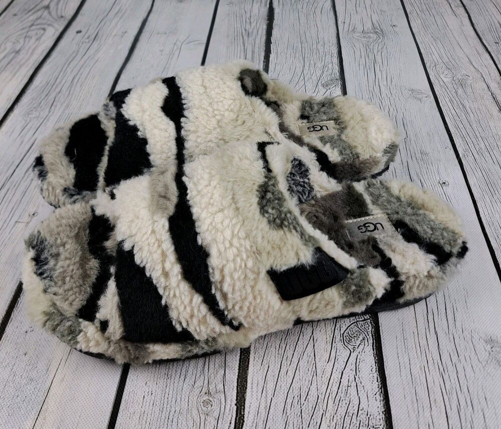 UGG Cali Collage Fluff You Slippers Zebra Print Womens 10 1119110